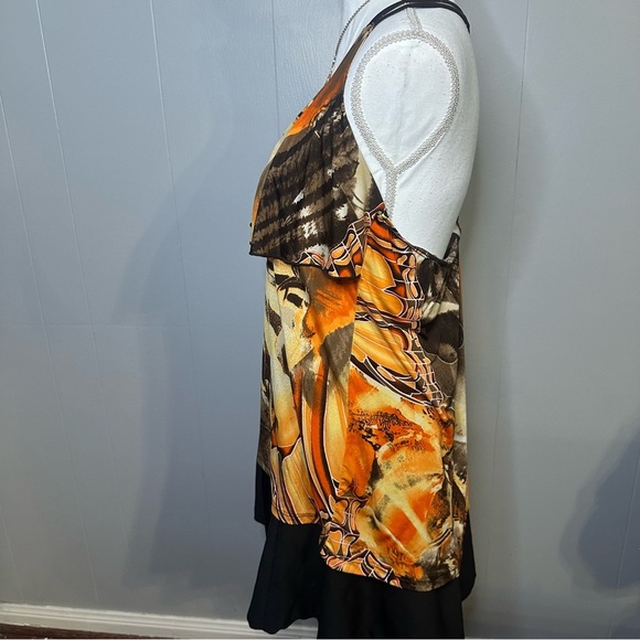 Vibrant Vintage Y2K Orange and Black Butterfly Blouse - Picture 3 of 5
